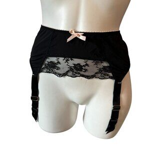 Agent Provacateur Womens Black Mesh Lace Pink Bow Garter Belt Suspenders Size 4